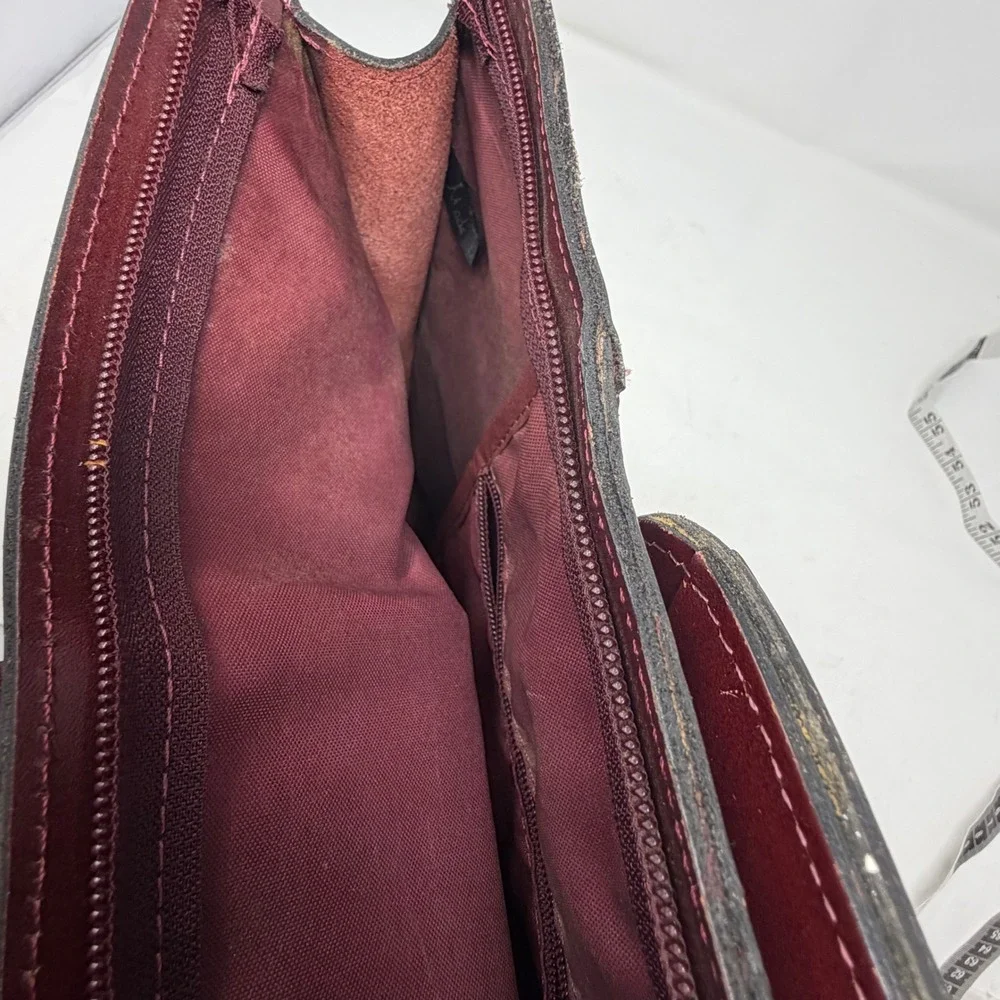 Vintage Burgundy Leather Portfolio Bag Made in Korea Deep Red labtop Bag
